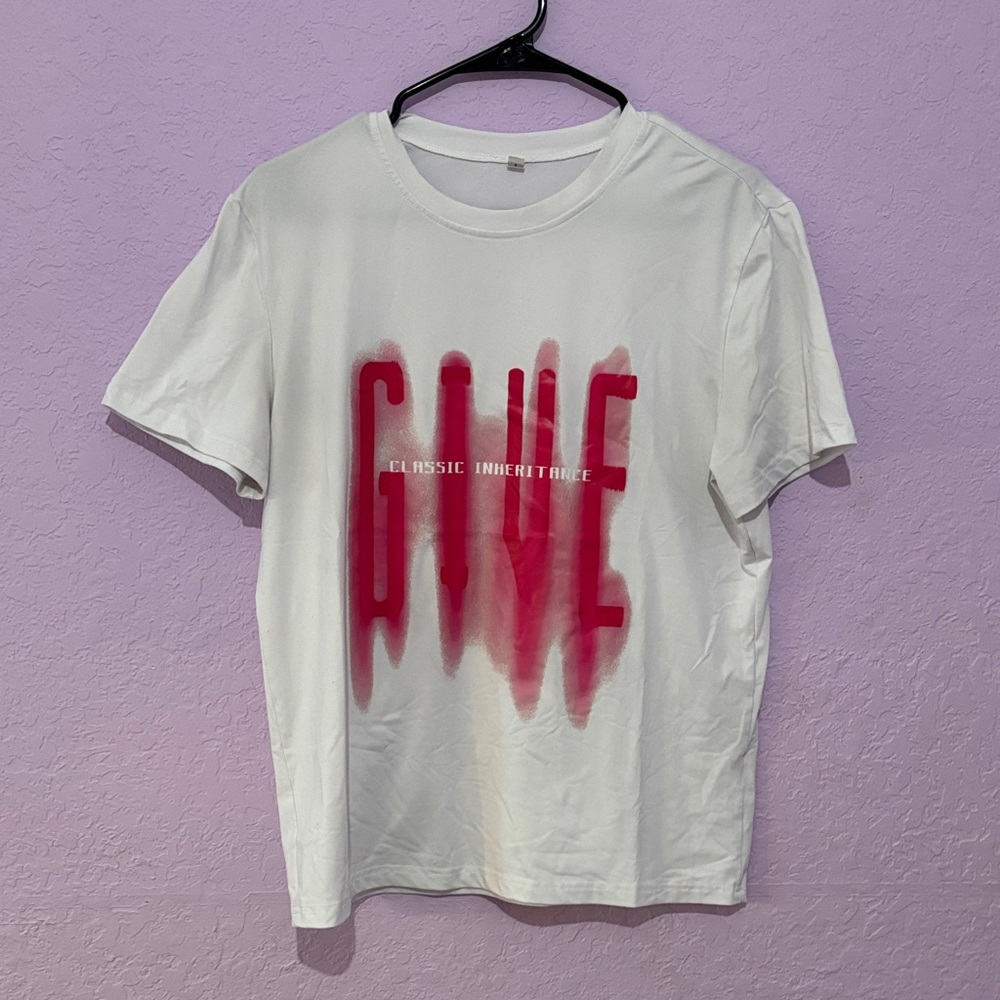 White T-Shirt with Red Graphic